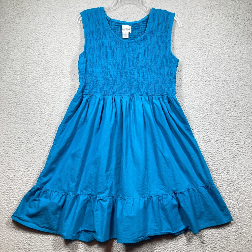 Anthony Richards Dress Womens Large Blue Cotton Smocked Tiered Sleeveless Knee